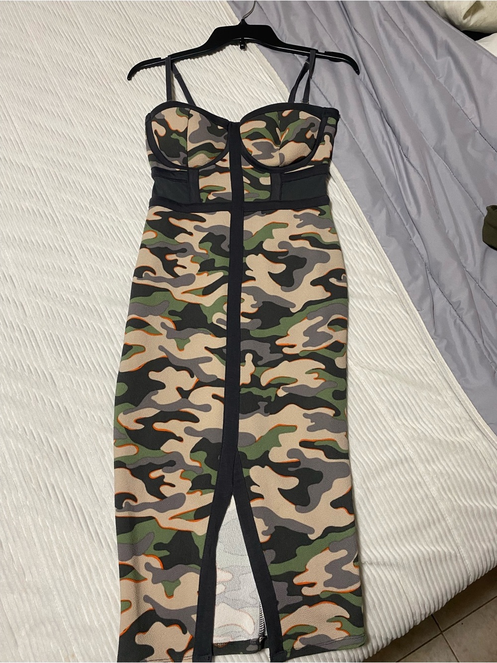 Material Girl Green Camo Midi Dress with Black Trim